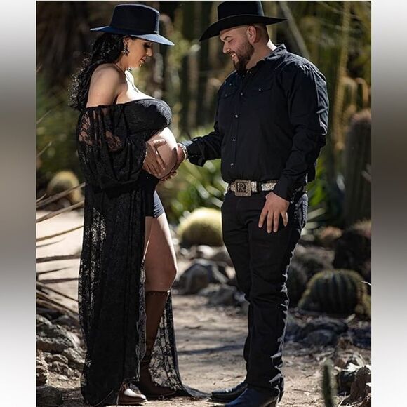 Maternity Lace Photography PhotoShoot Long Sleeve off shoulders High Sl… - Picture 2 of 14